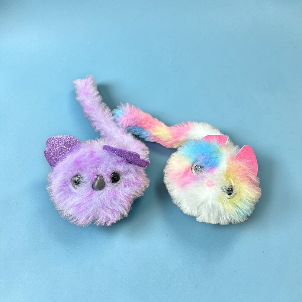 (Video) Pomsies Purple and rainbow Kitty Cat Pet Interactive Plush Lot of 2